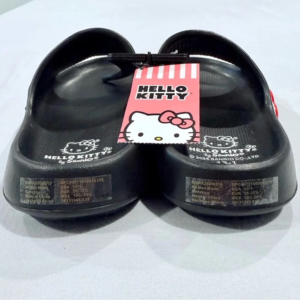 New Hello Kitty Black Slides Girls 13-1 Sanrio Hearts Summer Beach Pool Vacation